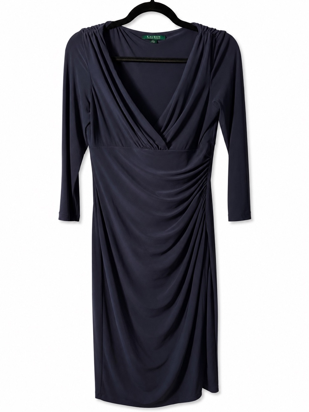 Lauren Ralph Lauren Midnight Navy Ruched Wrap Dress